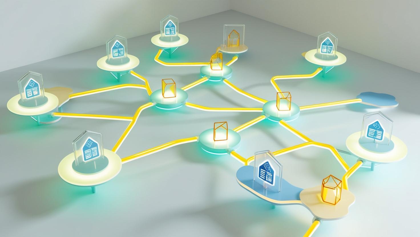 3D Merkle tree structure with blockchain nodes and data icons in a light style, no more element, no word (1).jpg