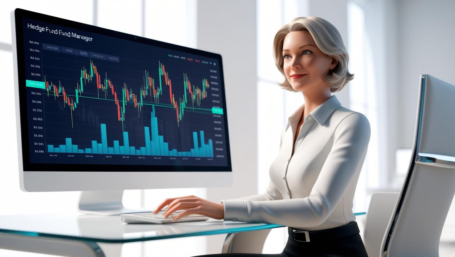 3D visual of a hedge fund manager in front of a computer with crypto market charts in a light style, no more element, no word.jpg