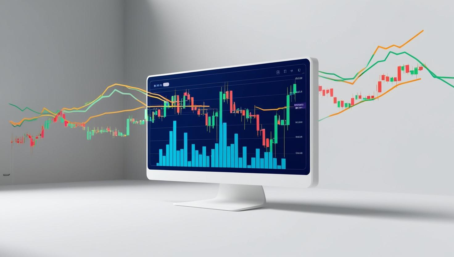 3D scene showing a digital trading screen with cryptocurrency prices(no text) fluctuating in a light style, no more element, (1).jpg