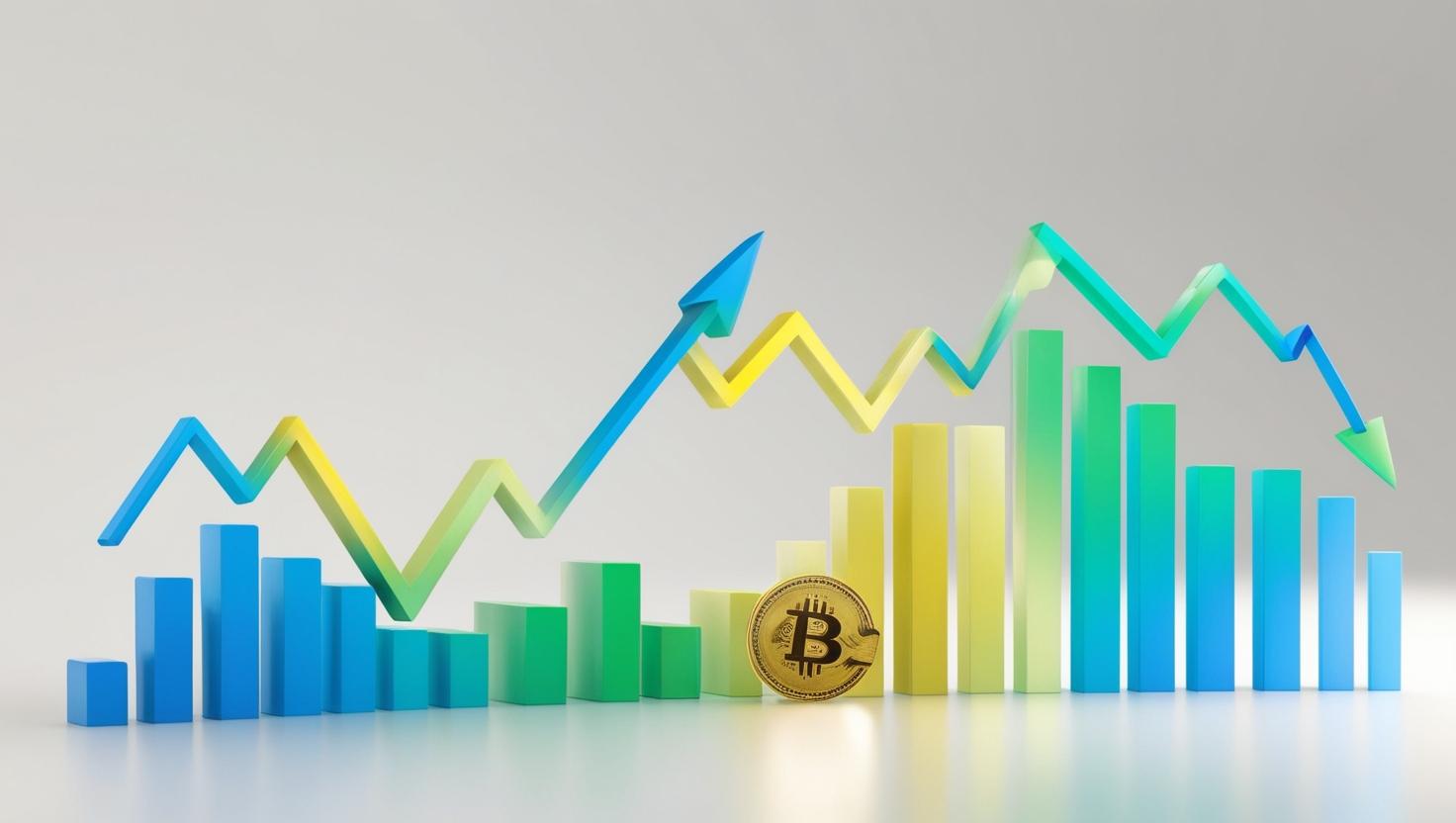3D price charts with fluctuating arrows showing impermanent loss and slippage in crypto markets in a light style, no more element, no text.jpg