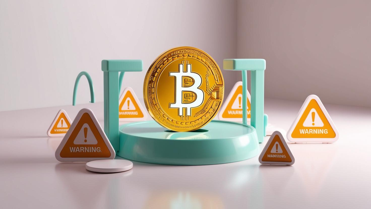 3D Bitcoin coin being duplicated with warning signs in a light style, no more element, no word.jpg