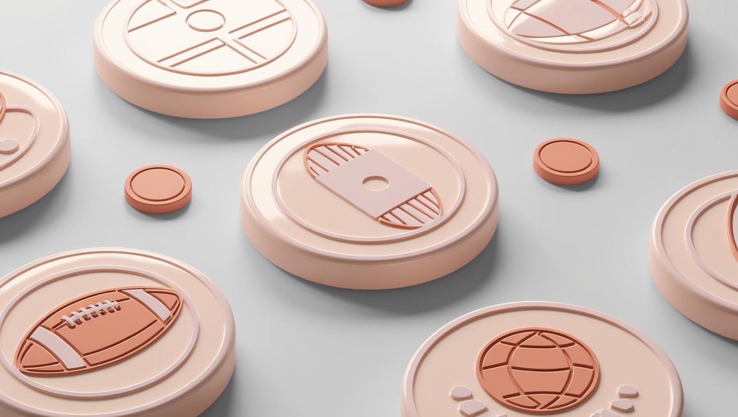 3D fan tokens with sports and entertainment icons in a light style, no more element, no word.jpg