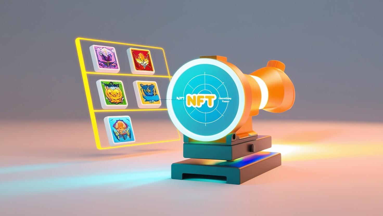 3D Glowing sniper scope targeting NFT marketplace listings in  a light style, no more element, no word (1).jpg