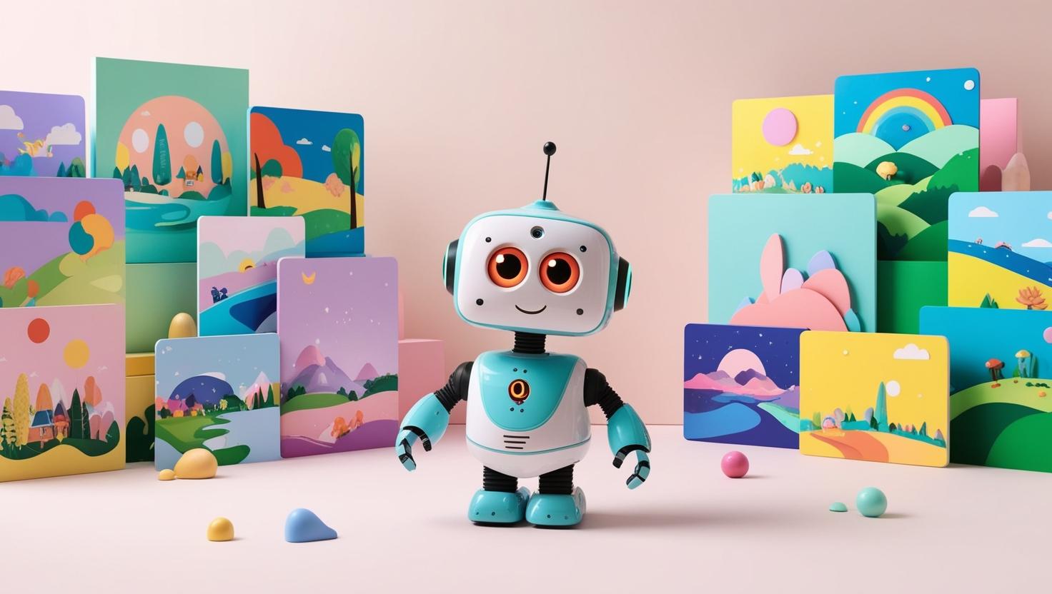 Playful AI robot surrounded by NFT a light style, no more element.jpg