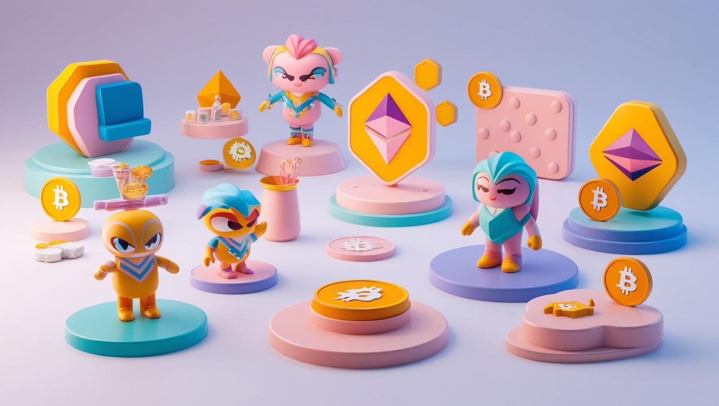 3D NFT gaming assets (characters, items) with blockchain icons in a light style, no more element, no word (2).jpg