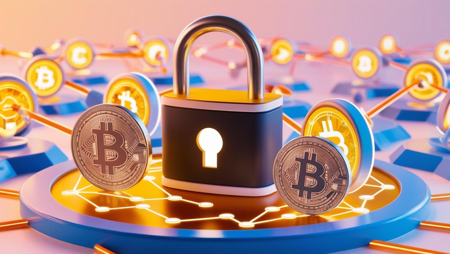 3D secure blockchain with a lock and shield, safeguarding crypto assets in DeFi in a light style, no more element, no text.jpg
