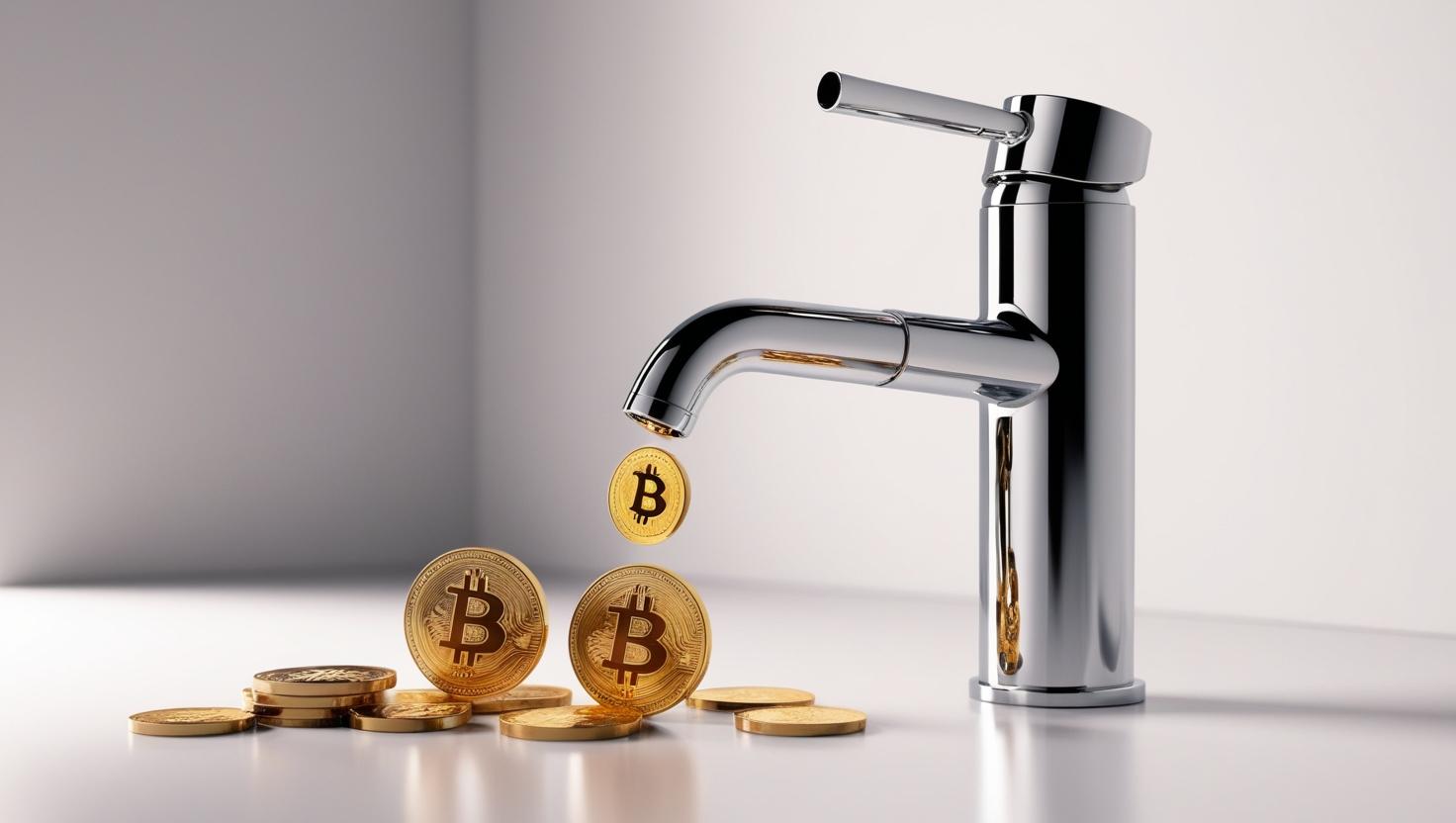 3D faucet dripping cryptocurrency coins in a light style, no more element, no word.jpg