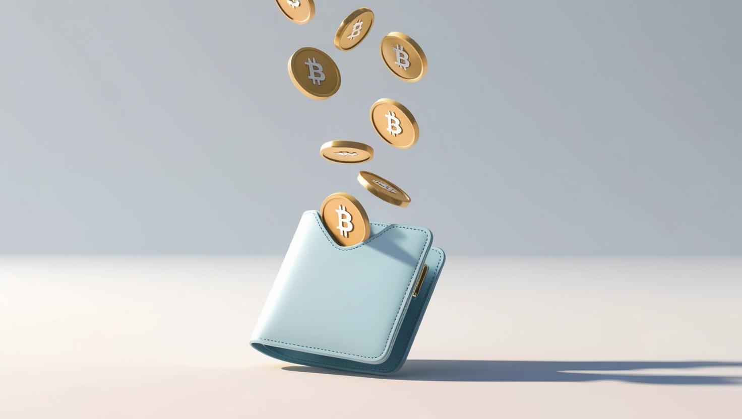 3D blockchain wallet sending airdrop tokens from sky in a light style, no more element.jpg
