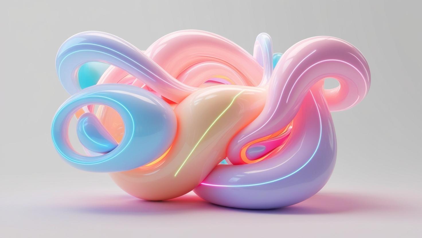 3D Glowing digital art pieces with algorithmic patterns, vibrant and colorful designs in a light style, no more element, no word.jpg
