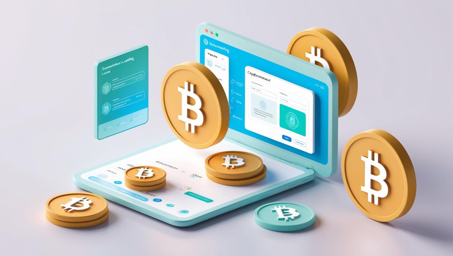 3D visualization of crypto being used as collateral in a decentralized lending platform in a light style, no more element, no more text and word.jpg
