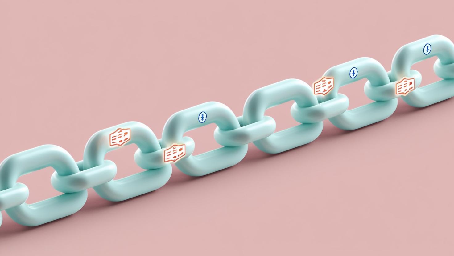 3D chain with primary blockchain network and transaction icons in a light style, no more element, no word.jpg