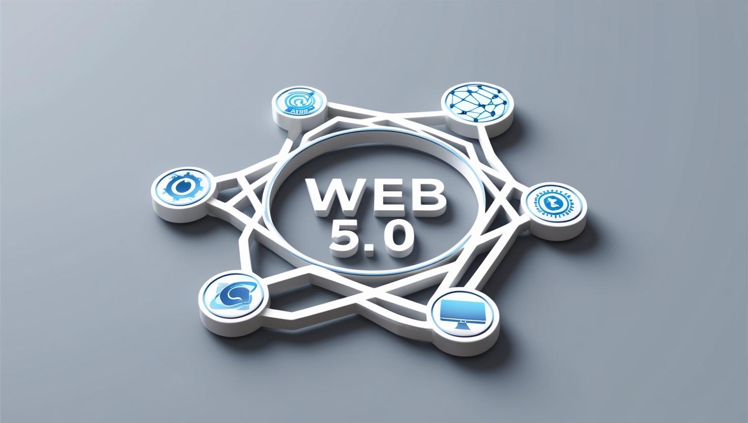 3D Web 5.0 logo with futuristic internet icons and blockchain network in a light style, no more element, no word.jpg