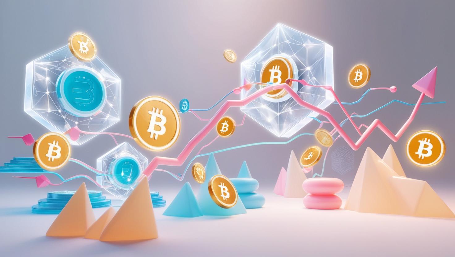3D interconnected Web3 business models, tokenomics graphs, and crypto tokens floating, showing decentralized finance and economic models in a light style, no more element (1).jpg