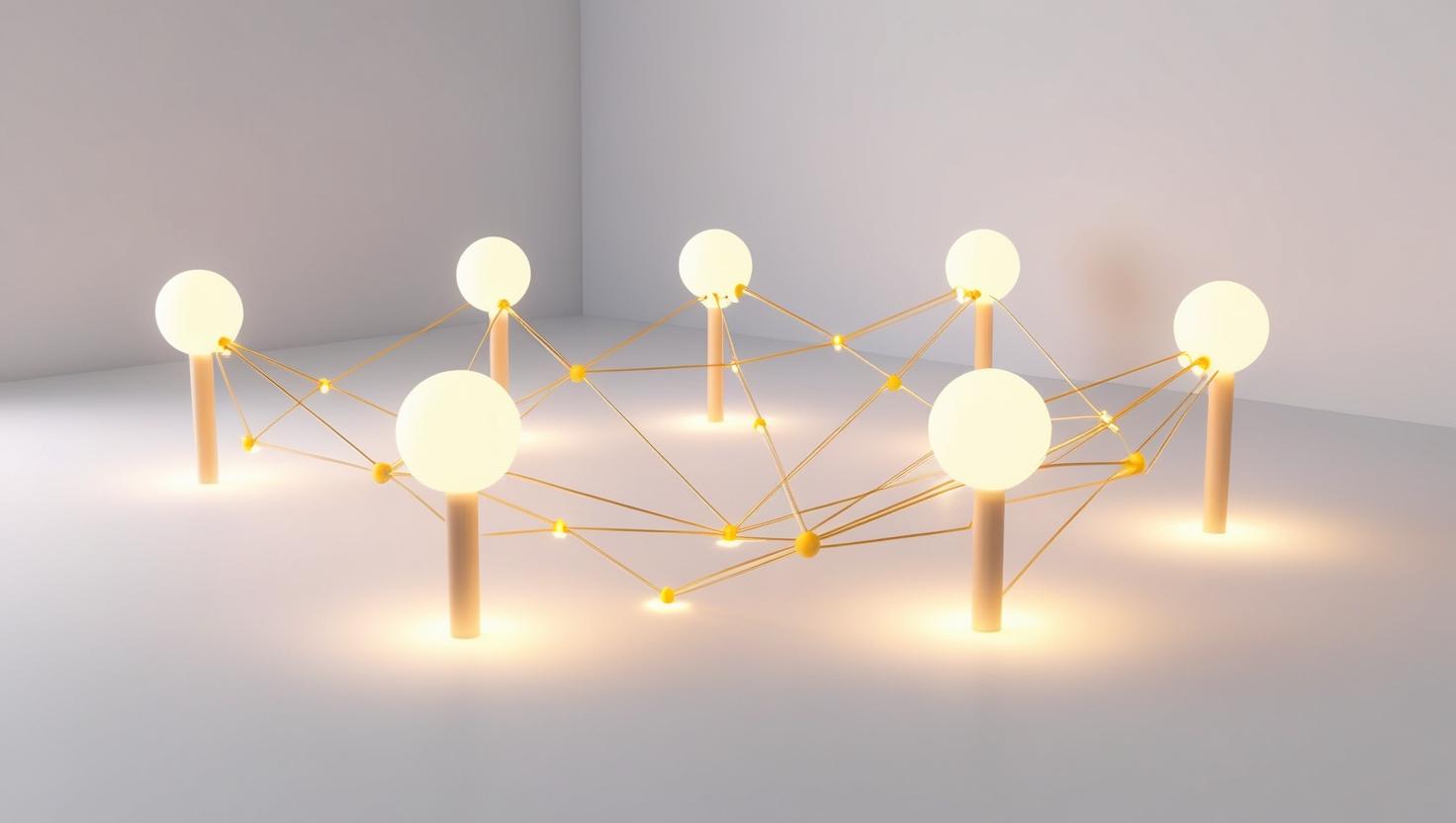 3D decentralized network, showing nodes, in a light style, no more element, no word.jpg