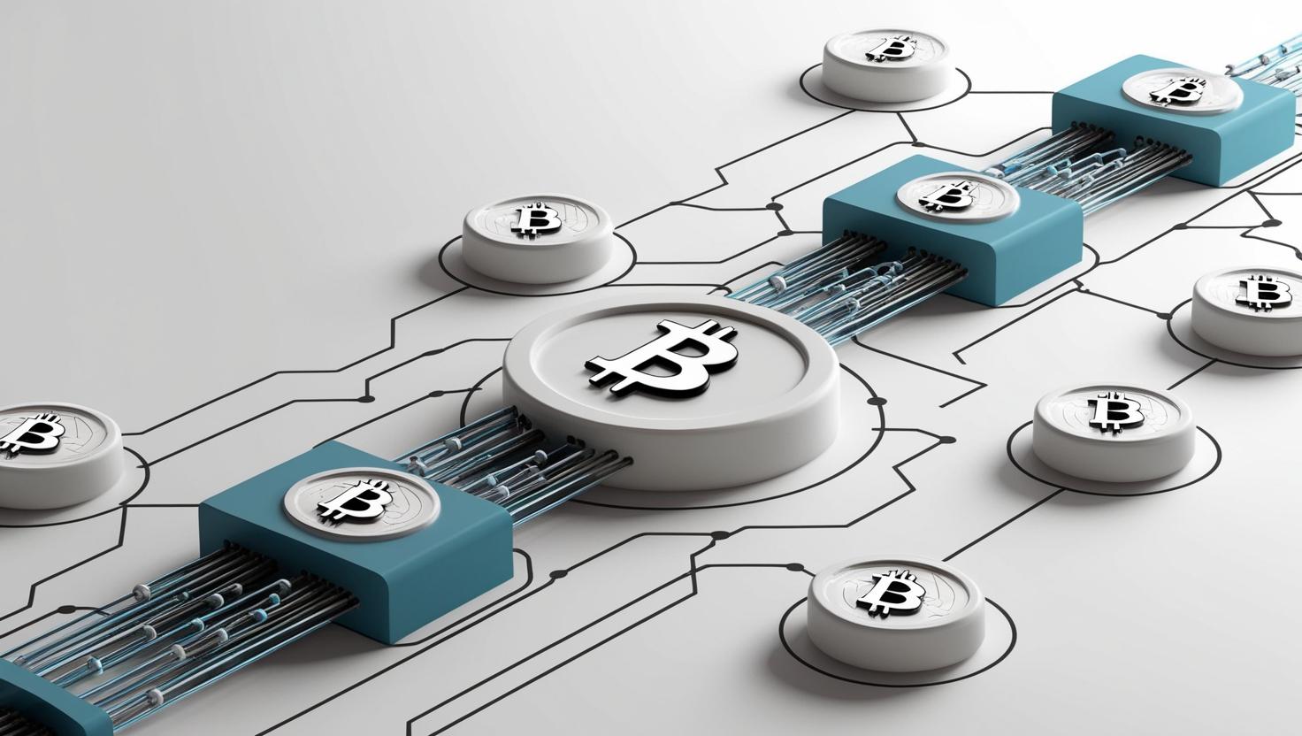 3D Bitcoin mempool with pending transactions and blockchain network in  a light style, no more element, no word (2).jpg