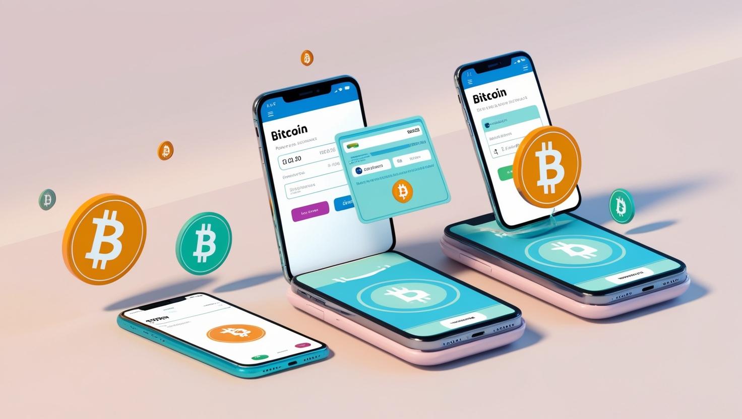 3D bitcoin， payment， phones， website， scam in a light style, no more element, no word.jpg