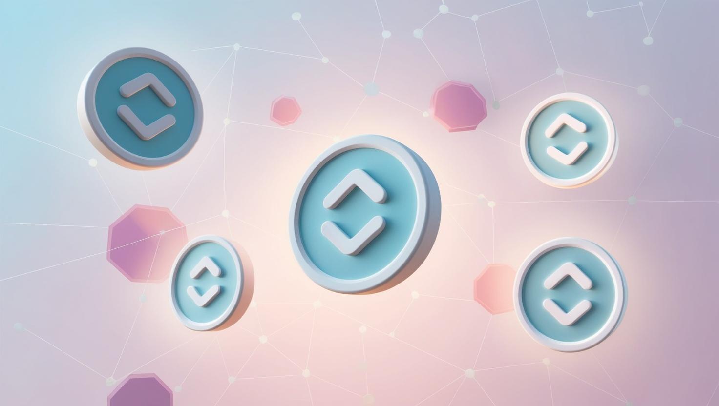 3D token icons, blockchain network background in a light style, no more element.jpg