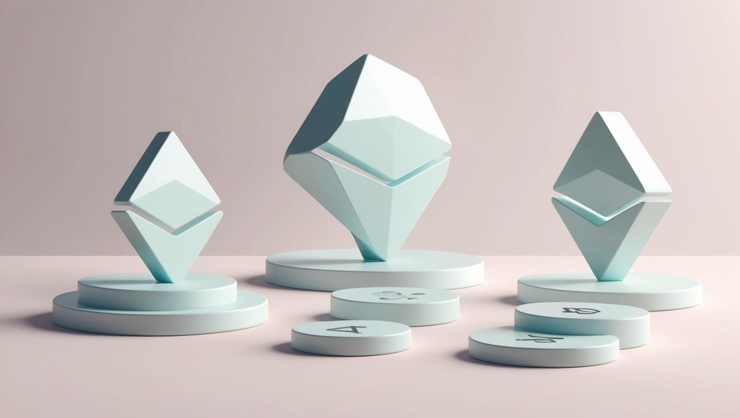 3D Ethereum blockchain and transaction icons in a light style, no more element, no word.jpg