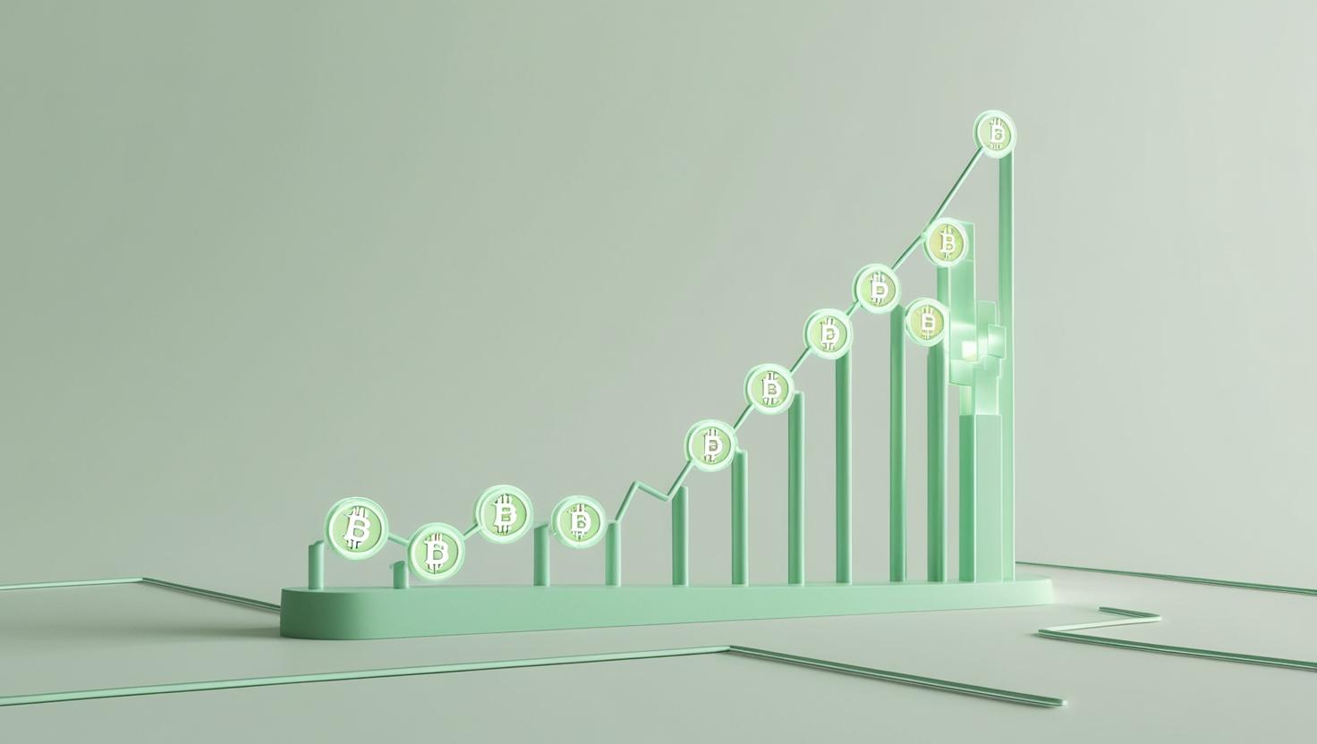 3D blockchain,coin chart , bitcoin , value icons in a light green style, no more element, no word (16).jpg