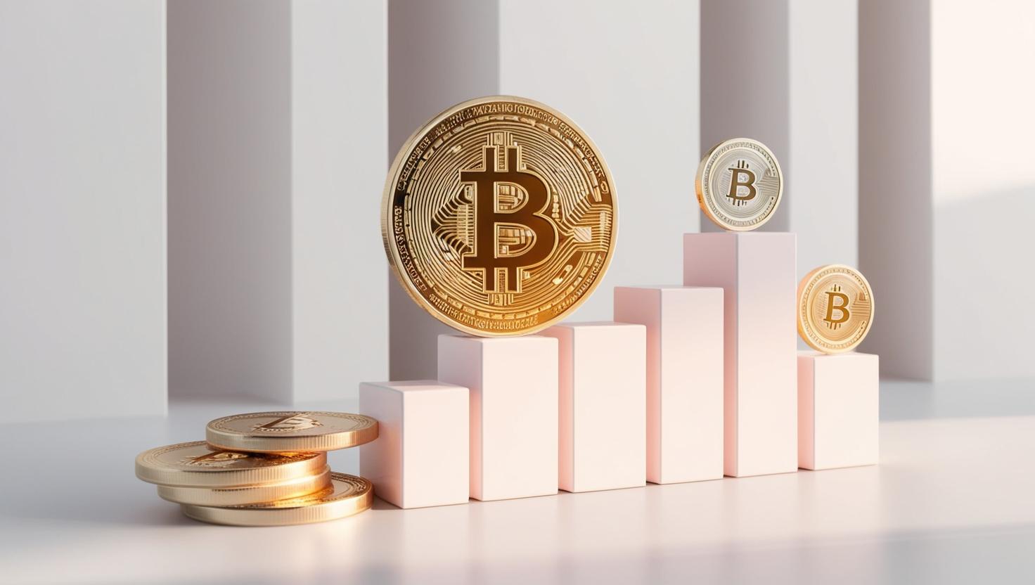 3D coin chart with Bitcoin coin , value icons in a light style, no more element, no word.jpg
