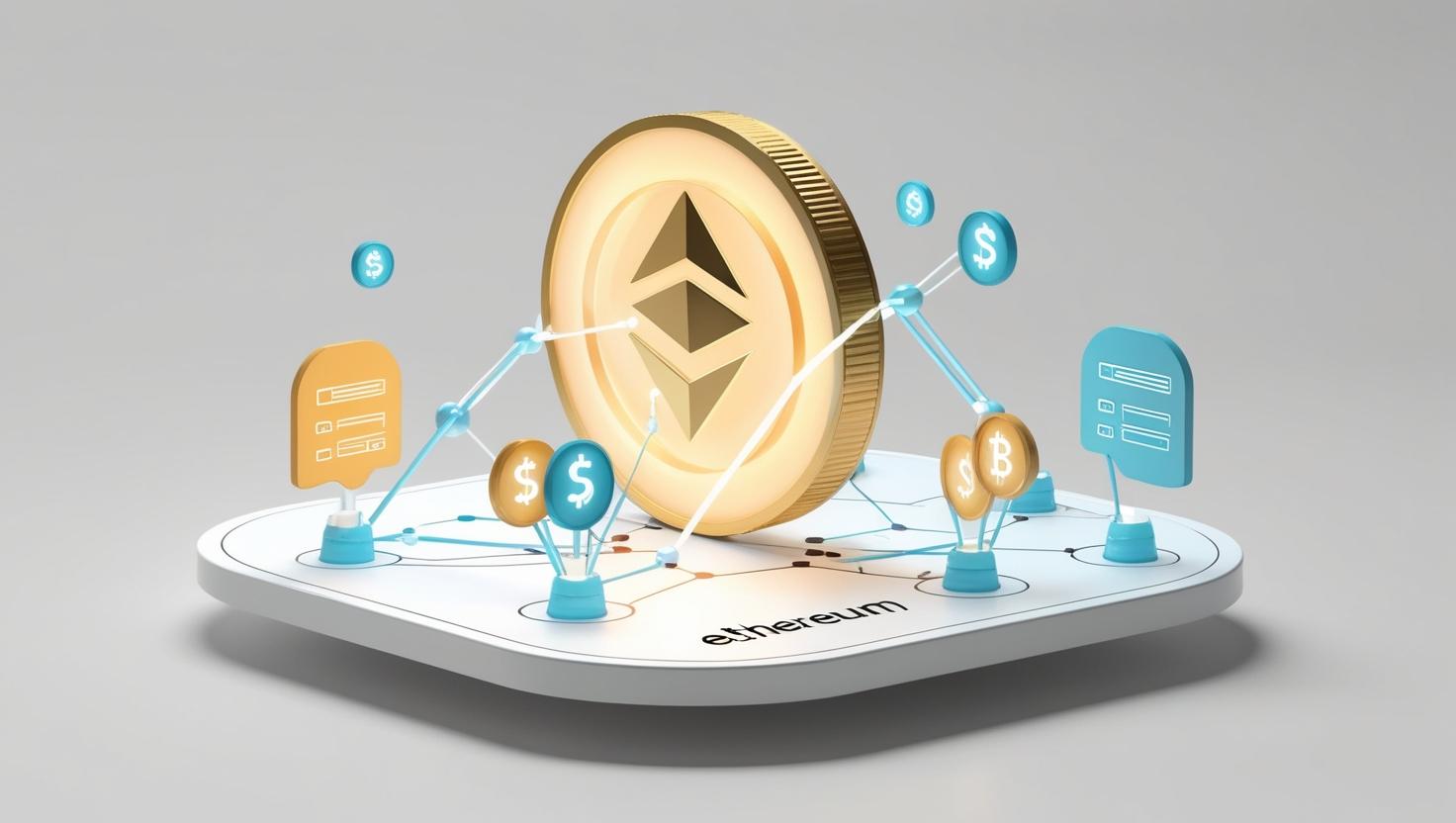 3D Glowing Ethereum-based DeFi platform with financial tools and blockchain nodes in a light style, no more element, no word (1).jpg