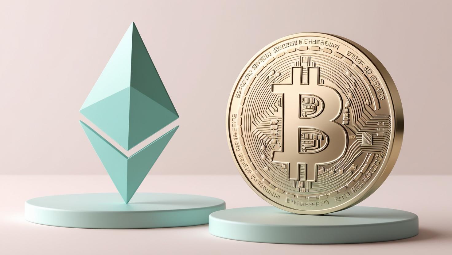 3D bitcoin and eth in a light style, no more element, no word.jpg