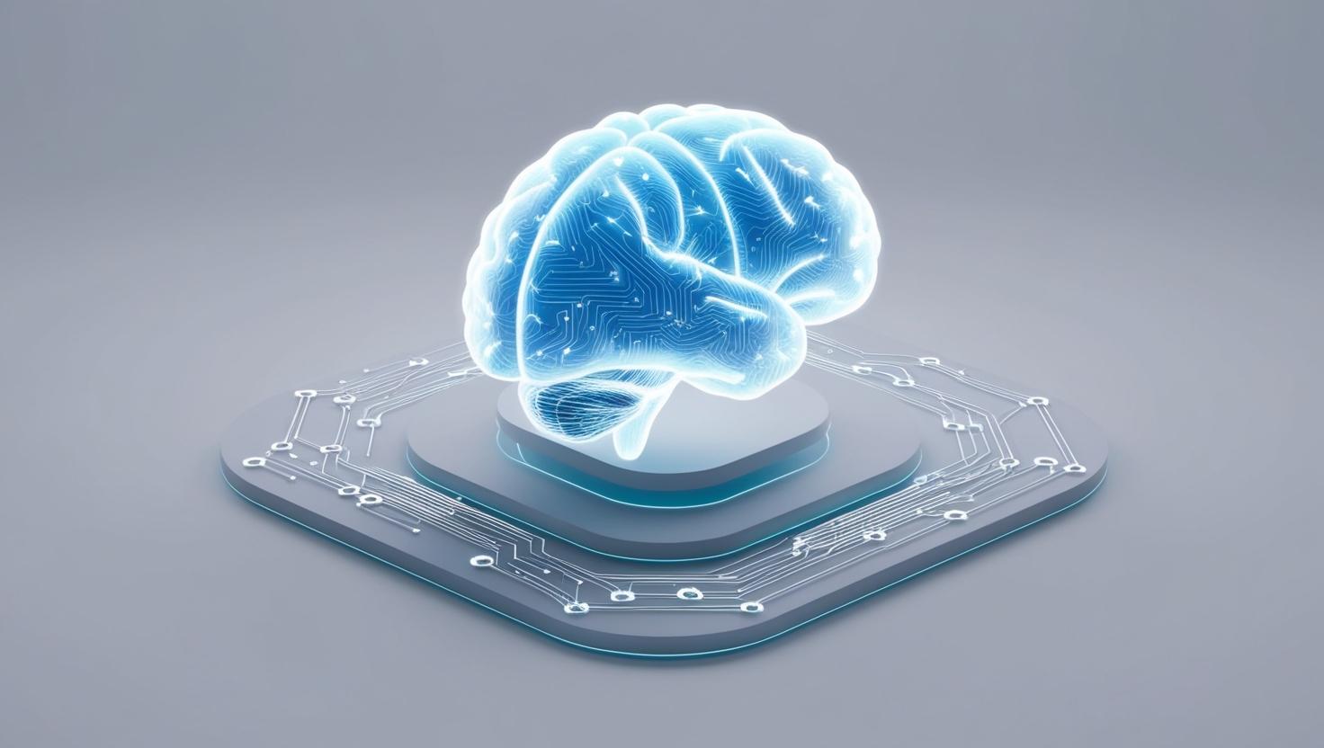 3D Glowing AI brain integrated with blockchain network in a light style, no more element, no word.jpg