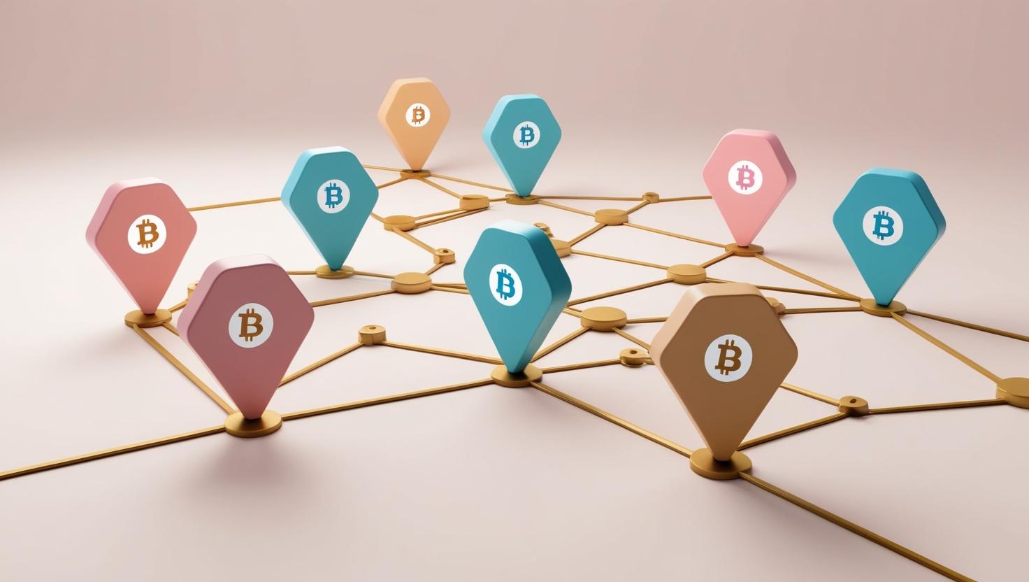 3D crypto points with  icons and blockchain network in a light style, no more element, no word.jpg
