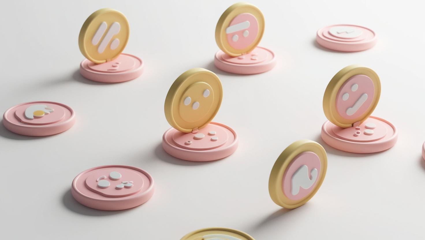 3D memecoins in  a light style, no more element, no word.jpg