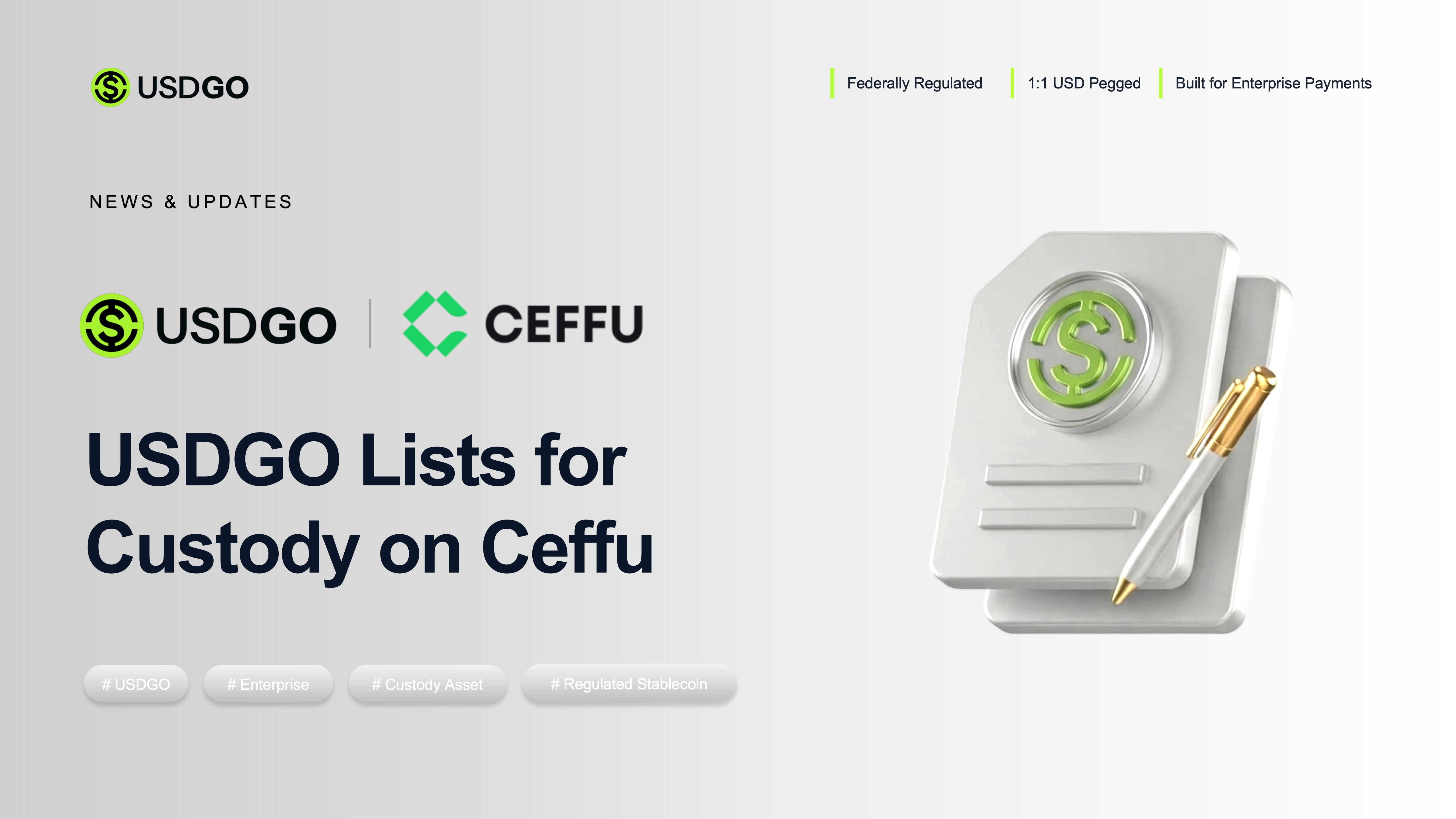 USDGO Lists for Custody on Ceffu, Widening Institutional Access to a Regulated Stablecoin