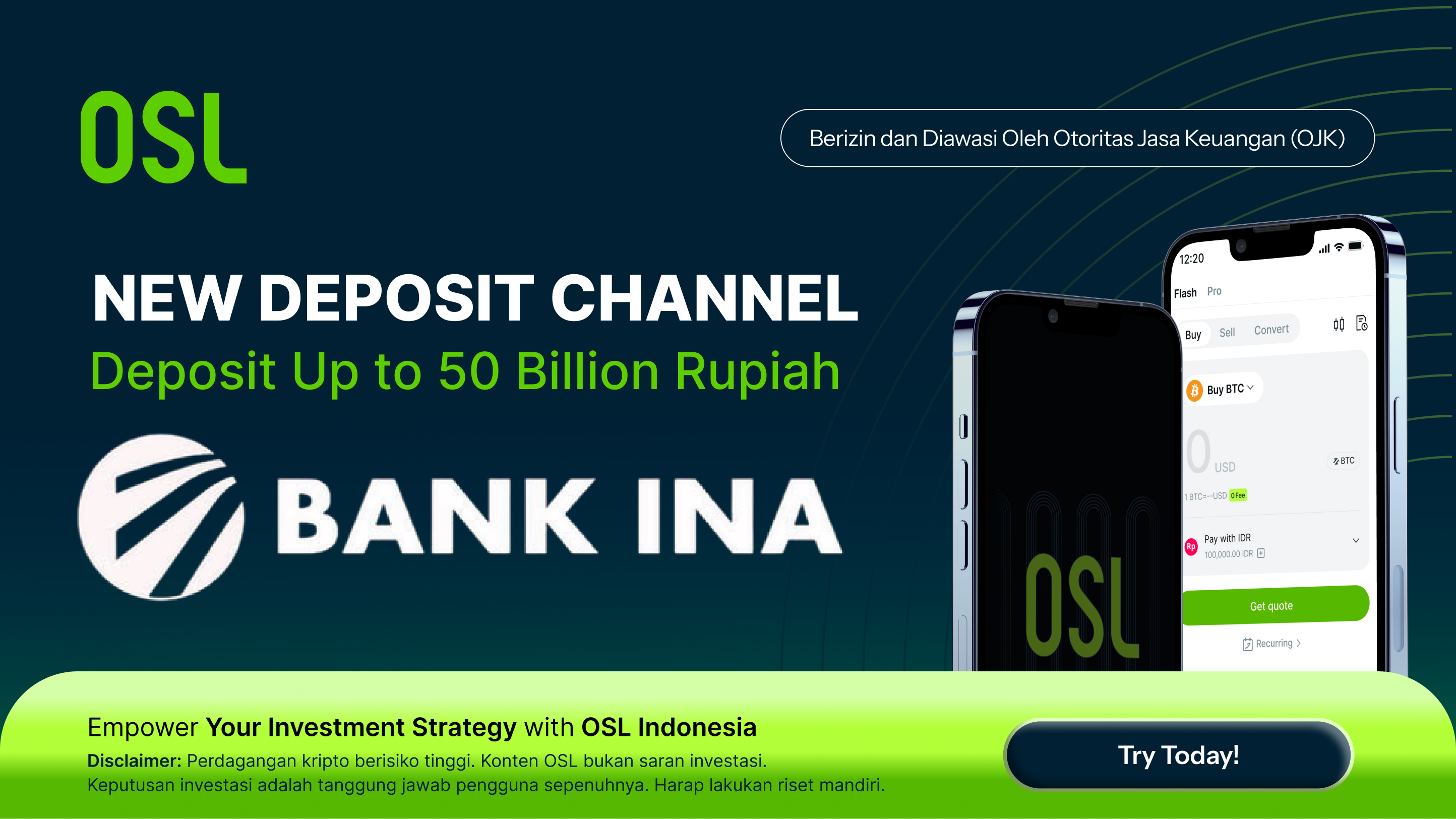 Deposit via Bank Ina Perdana up to IDR 50 Billion | OSL Indonesia