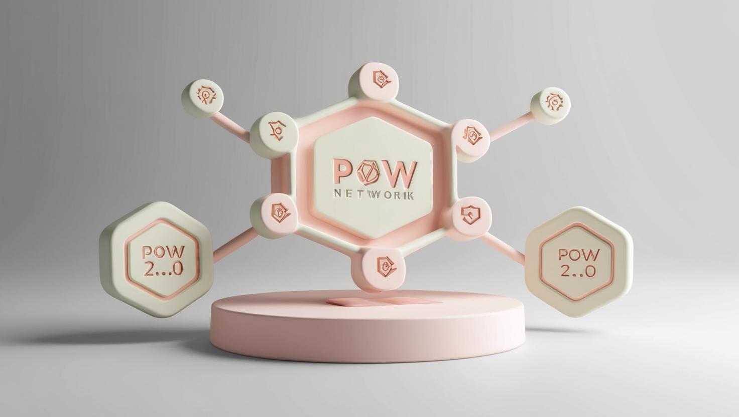 3D Network logo with PoW 2.0 icons and blockchain nodes in a light style, no more element, no word.jpg