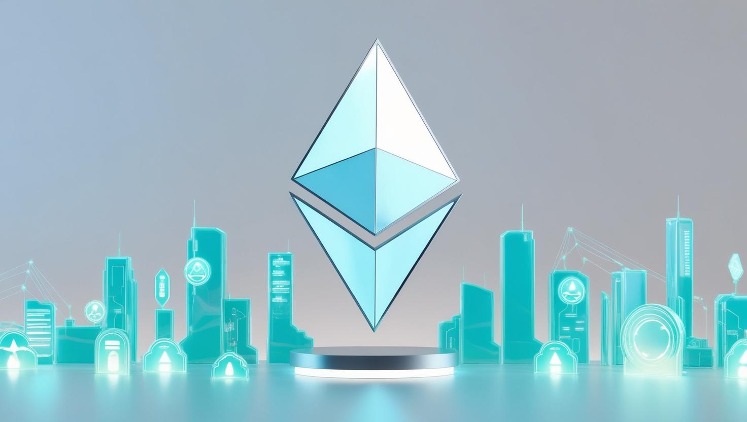 3D Ethereum  with futuristic tech icons  in  a light style, no more element, no word.jpg