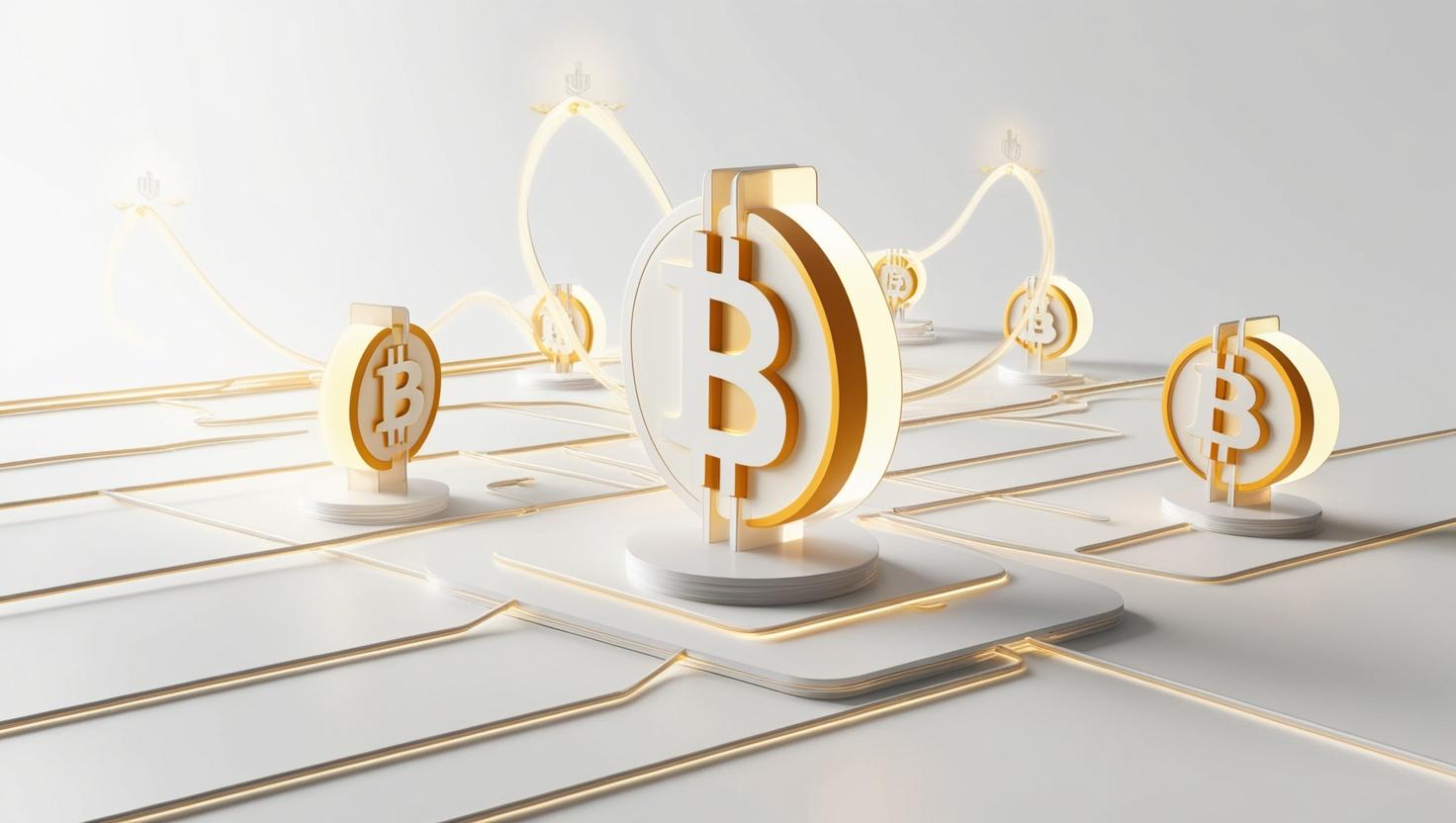 3D Bitcoin mempool with pending transactions and blockchain network in a light style, no more element, no word (1).jpg