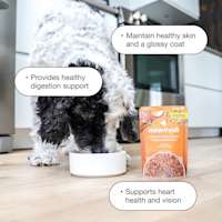 Maintains healthy skin and a glossy coat, provides healthy digestion support, supports heart and health vision