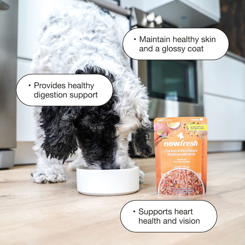 Maintains healthy skin and a glossy coat, provides healthy digestion support, supports heart and health vision