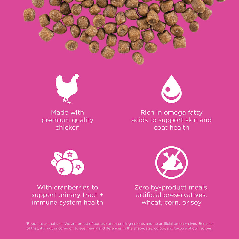 Made with premium-quality chicken, rich in omega fatty acids, with cranberries, and zero by-product meals