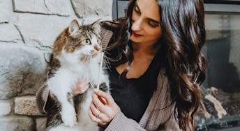 Cat getting its teeth brushed by owner