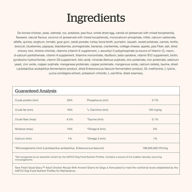 Now Fresh Good Gravy Cage-Free Chicken Recipe dog food ingredients