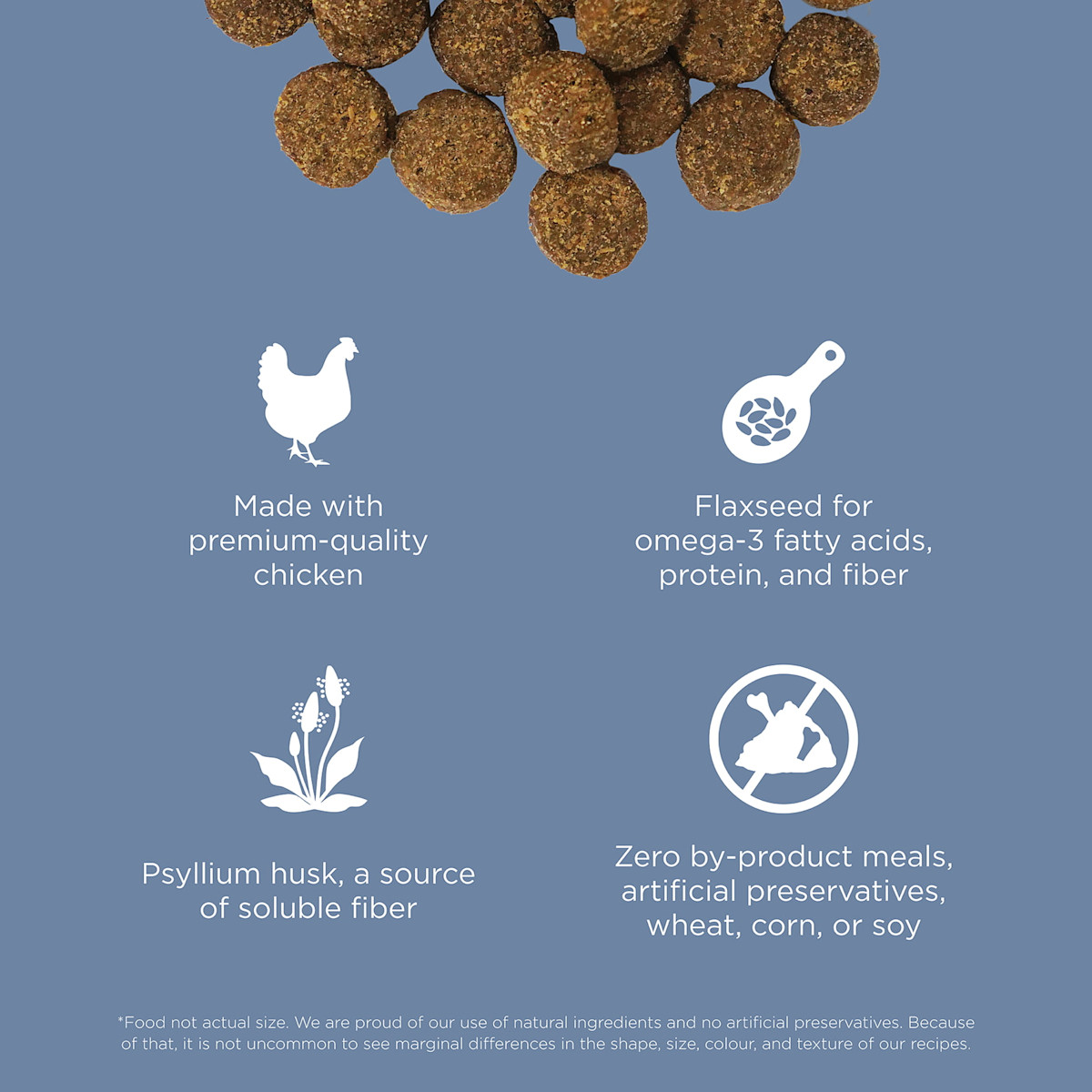 Made with premium-quality chicken, flaxseed, psyllium husk, and zero by-product meals