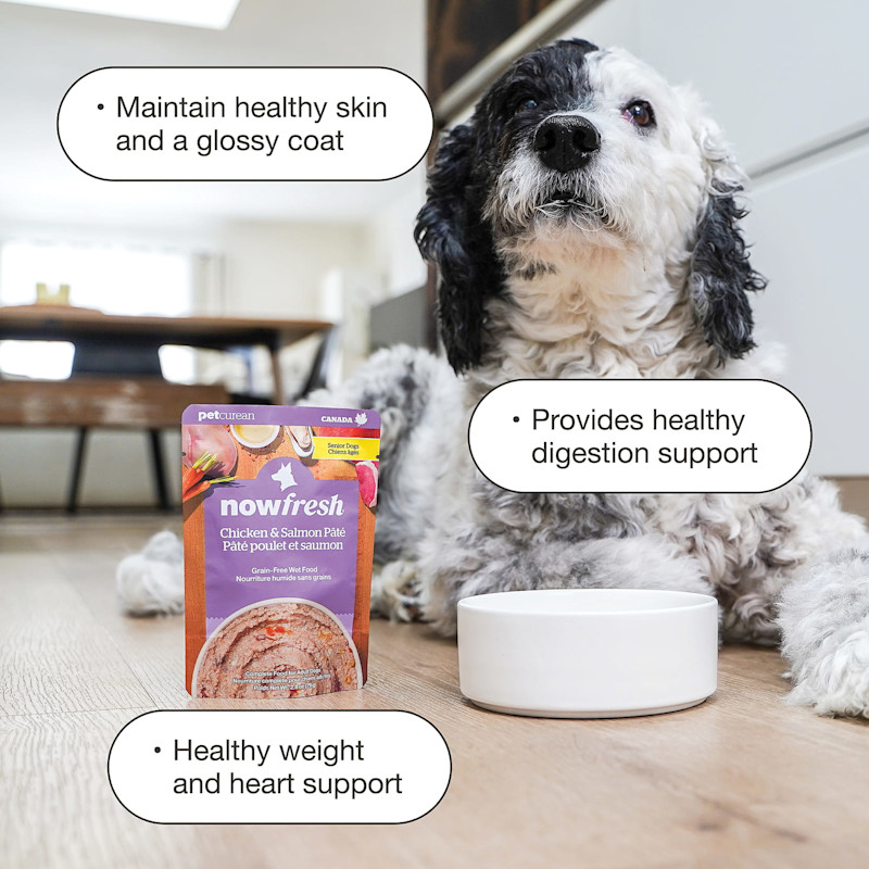 Maintains healthy skin and a glossy coat, provides healthy digestion support, and healthy weight and heart support