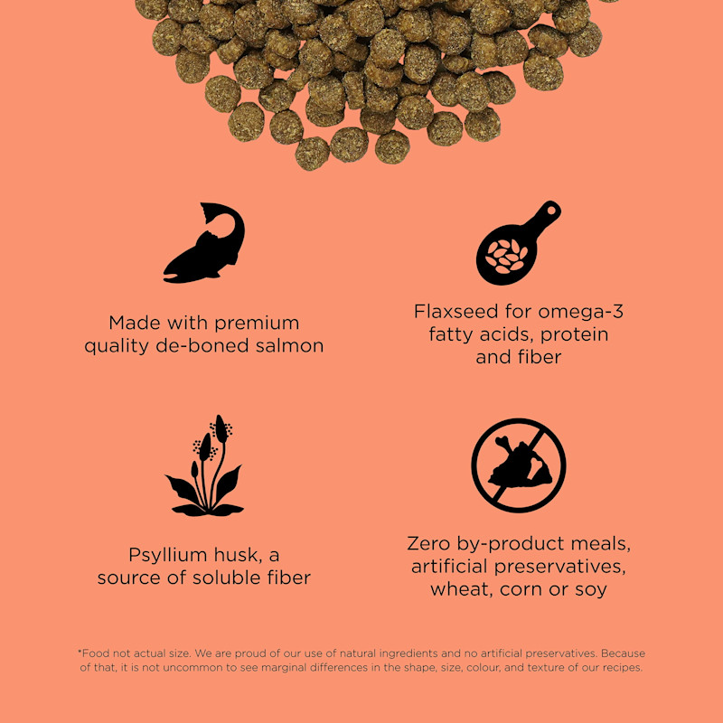 Made with premium-quality de-boned salmon, flaxseed, psyllium husk, and zero by-product meals