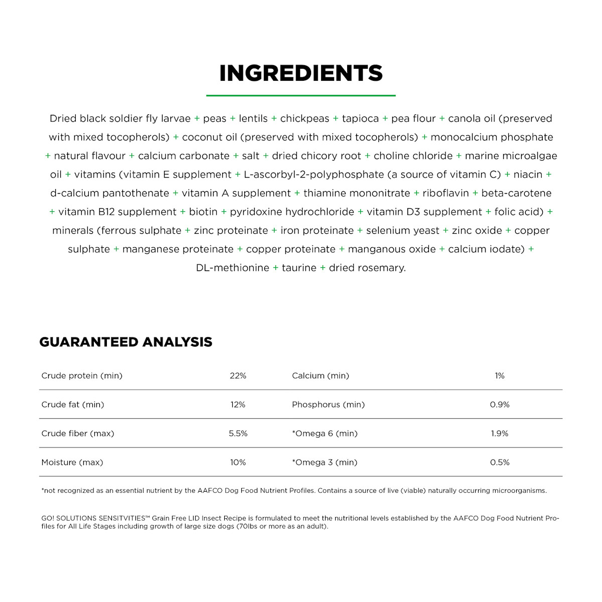 Go! Solutions Sensitivities Limited Ingredient Grain-Free Insect Recipe dog food ingredients
