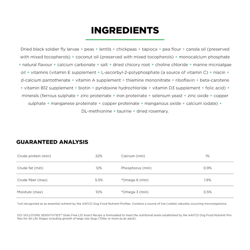 Go! Solutions Sensitivities Limited Ingredient Grain-Free Insect Recipe dog food ingredients