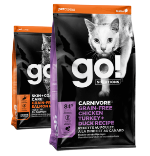 Go! Solutions Skin + Coat Care Salmon and Carnivore Chicken, Turkey + Duck recipes for cats