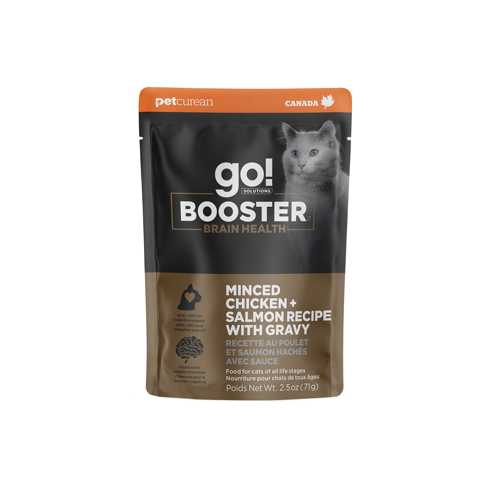 Go! Booster Brain Health Minced Chicken + Salmon Recipe with Gravy for Cats