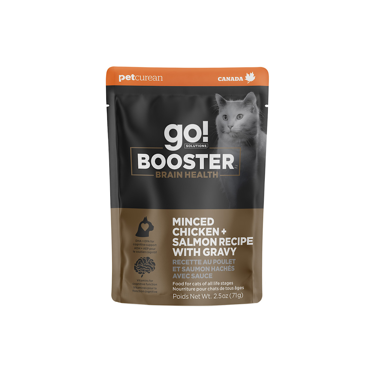 Go! Solutions Booster Brain Health Minced Chicken + Salmon Recipe with Gravy wet food for cats