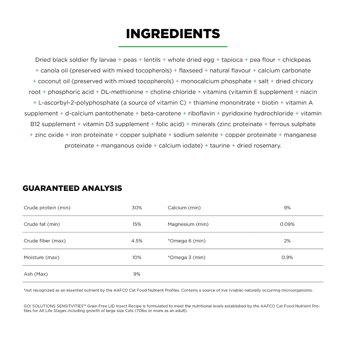 Go! Solutions Sensitivities Limited Ingredient Grain-Free Insect Recipe cat food ingredients