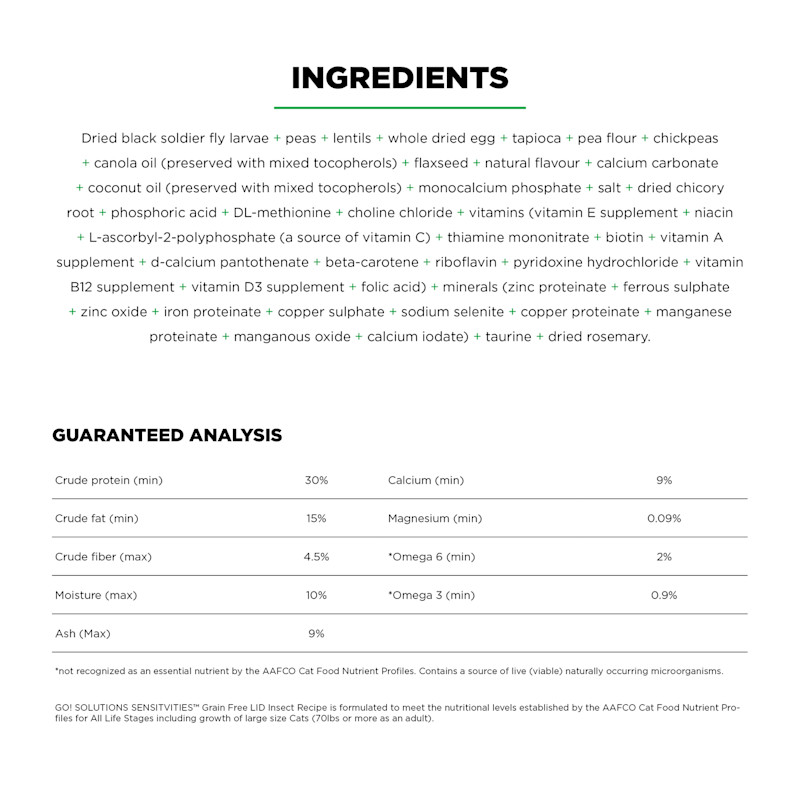 Go! Solutions Sensitivities Limited Ingredient Grain-Free Insect Recipe cat food ingredients