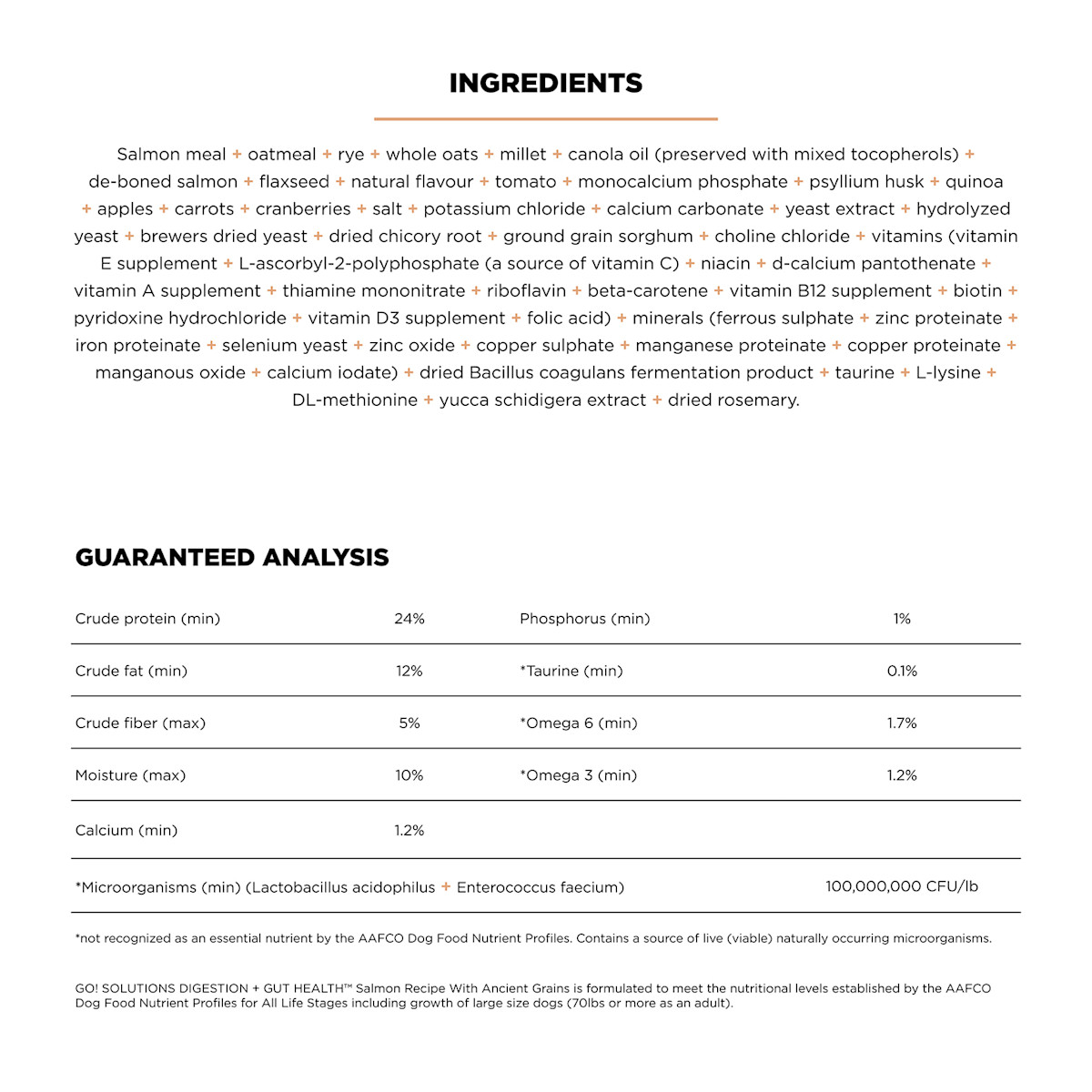 Go! Solutions Digestion + Gut Health Salmon Recipe with Ancient Grains dog food ingredients